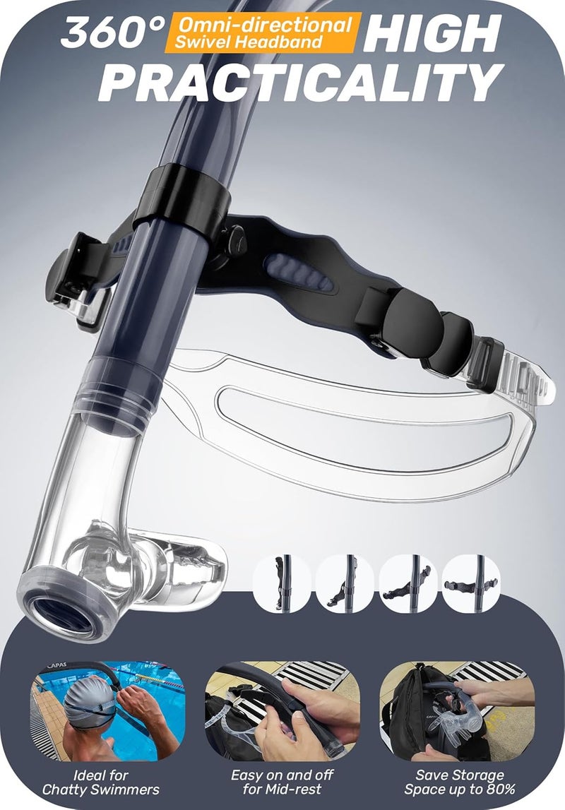 Capas Training Swim Snorkel for Lap Swimming, Swivel Headband Ultimate Fit Center-Mount Swimmers Snorkel with Liquid Silicone Mouthpiece Adjustable Strap, Designed for Adult Men Women - Image 5